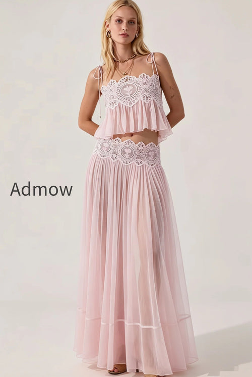 Lace Chiffon Pleated Skirt Set