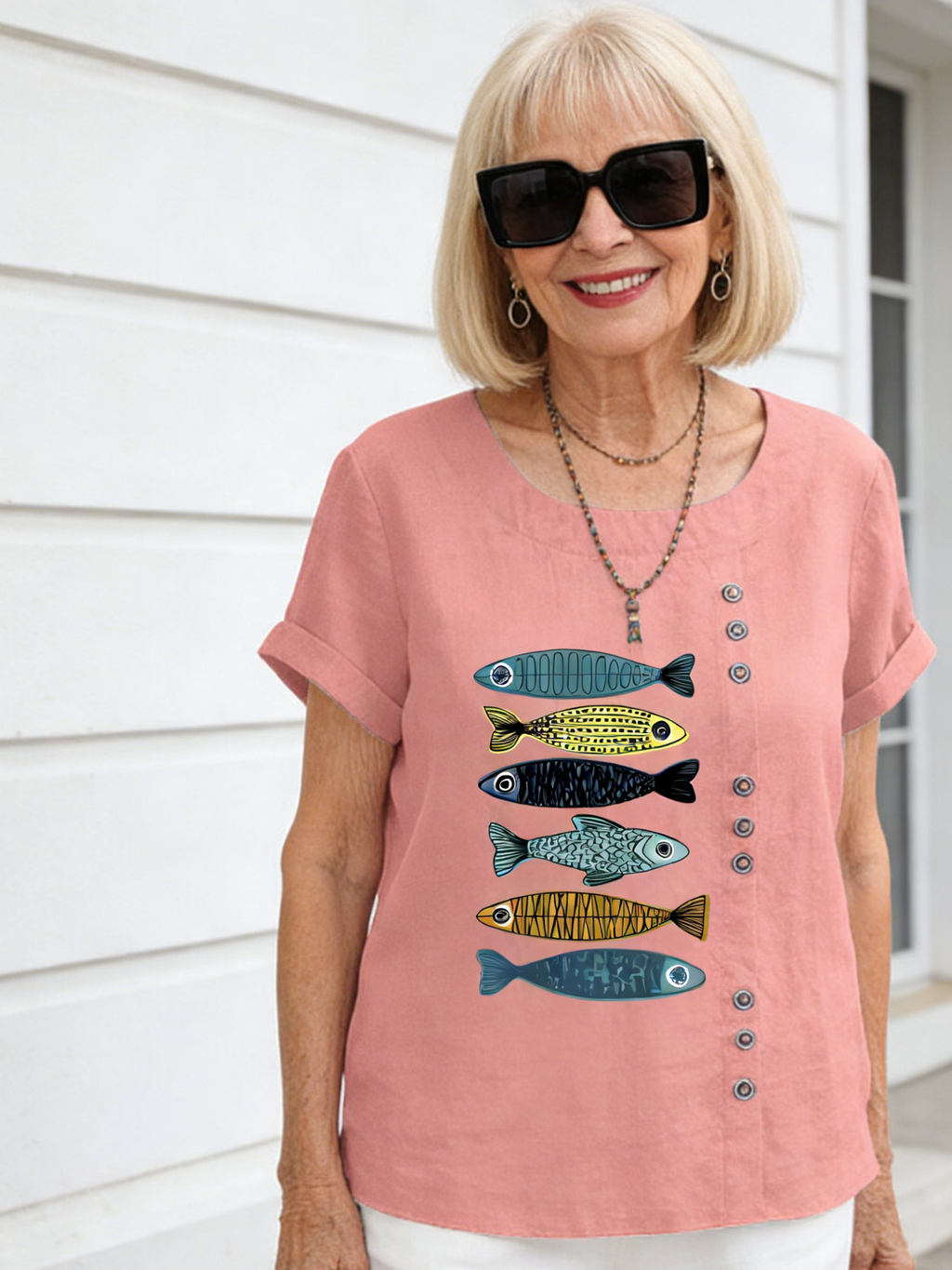 Cotton and Linen Printed Shirt Women
