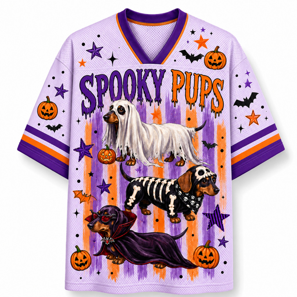 Chaotic Club Striped Halloween Dachshund Ghost Skeleton Mesh Jersey
