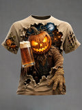Men's Retro Halloween Pumpkin Face Pattern Casual T-shirt