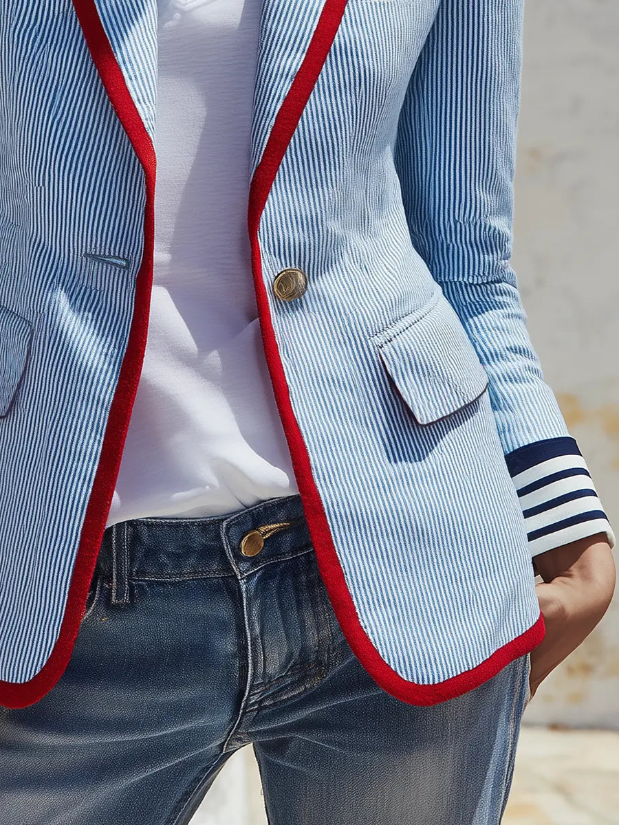 Retro Color-blocked Striped 3-pocket Blazer