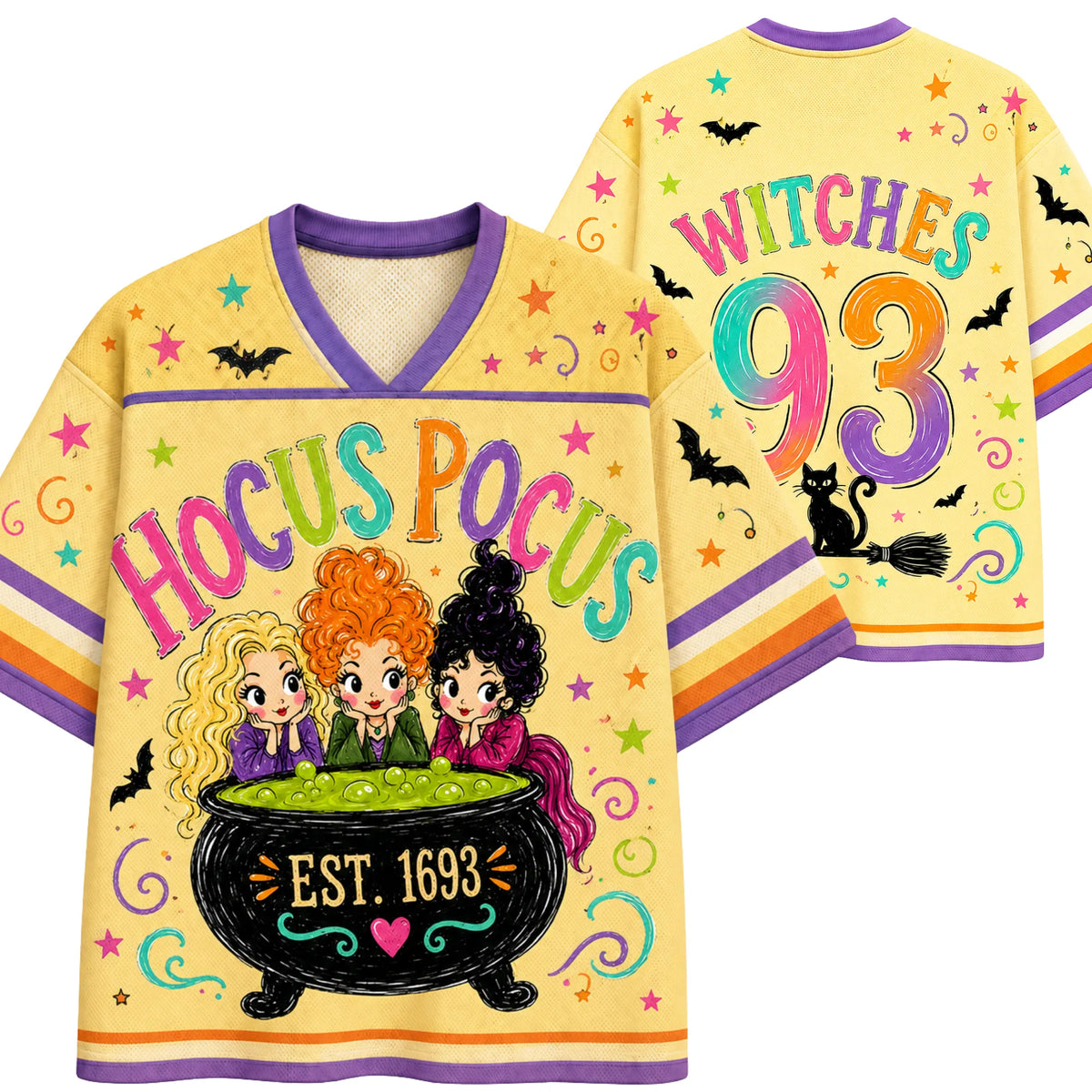 Chaotic Club Halloween Hocus Pocus Black Cat Broom Mesh Jersey