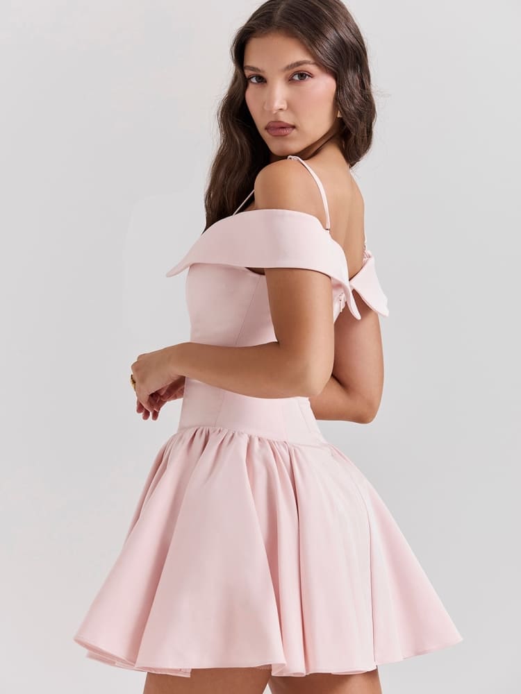 Ballet Pink Off-Shoulder Spaghetti Strap Mini Dress