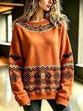 Women's Halloween Pumpkin Bat Repeat Pattern Long-sleeve Sweatshirt