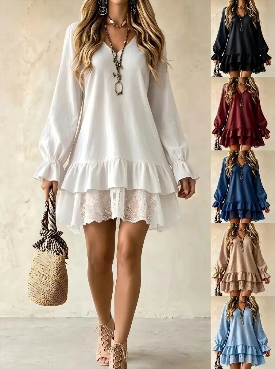 Long-Sleeve Dress with Lace Panels