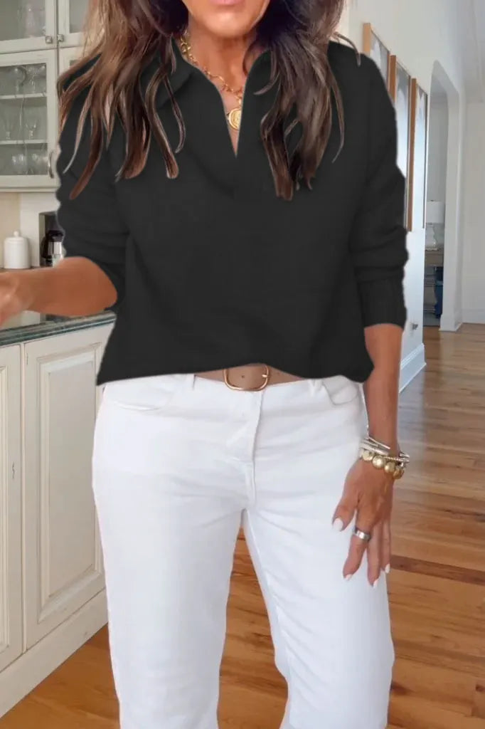Women's Casual Solid Color V-Neck Knitted Sweater With Casual Pants