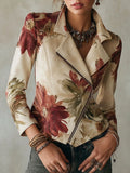 Boho Floral Print Asymmetric Hem Zip Moto Jacket