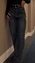 Women Rhinestone Washed Casual Jeans