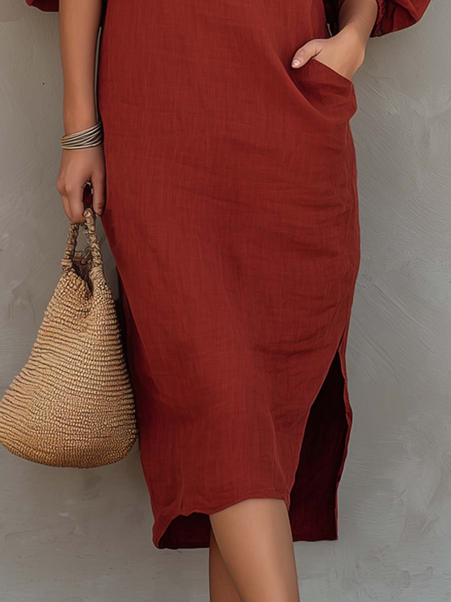 Chic Midi Dress in linen, Unbeatable Price