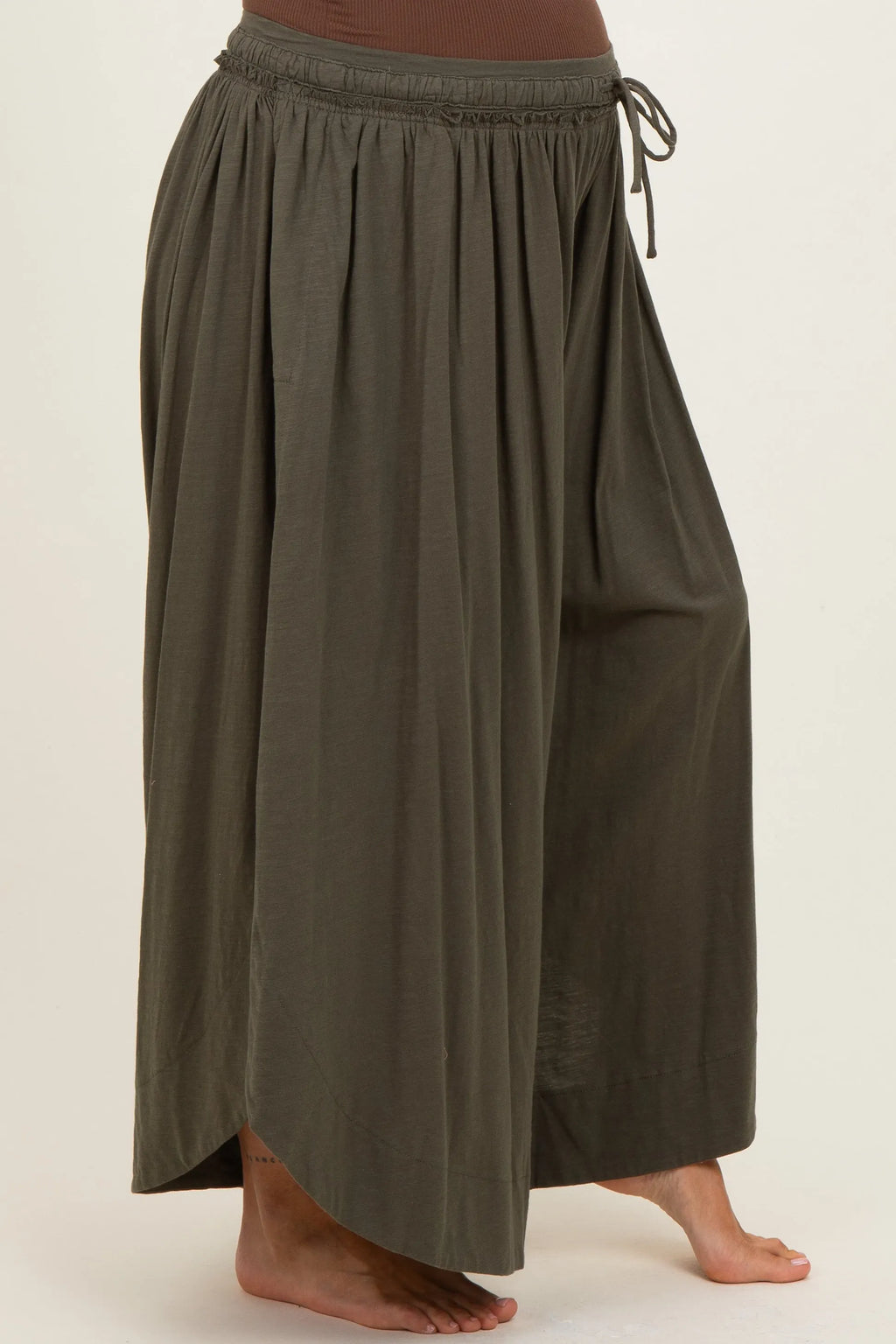 Olive Tulip Hem Super Wide Leg Maternity Pants