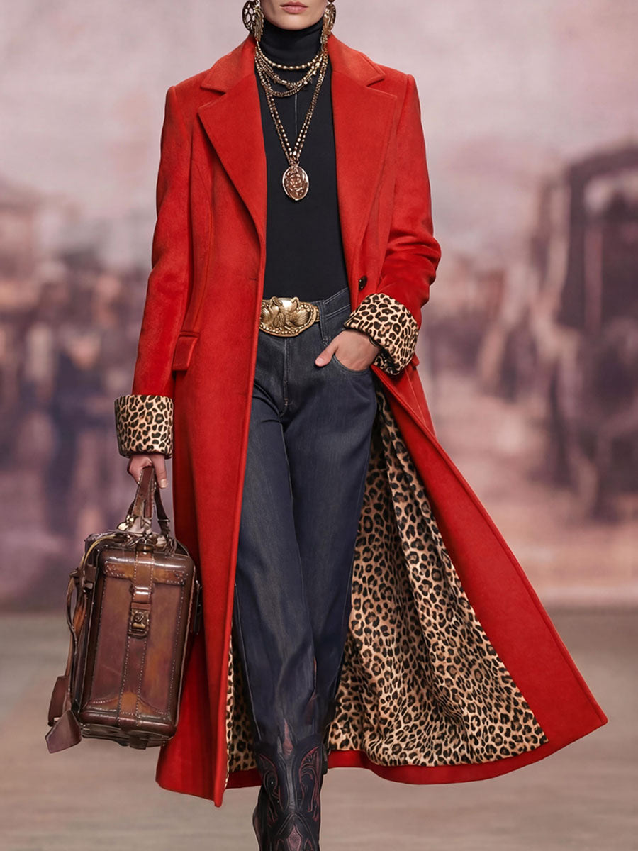 Lapel Single-breasted Leopard Print Coat