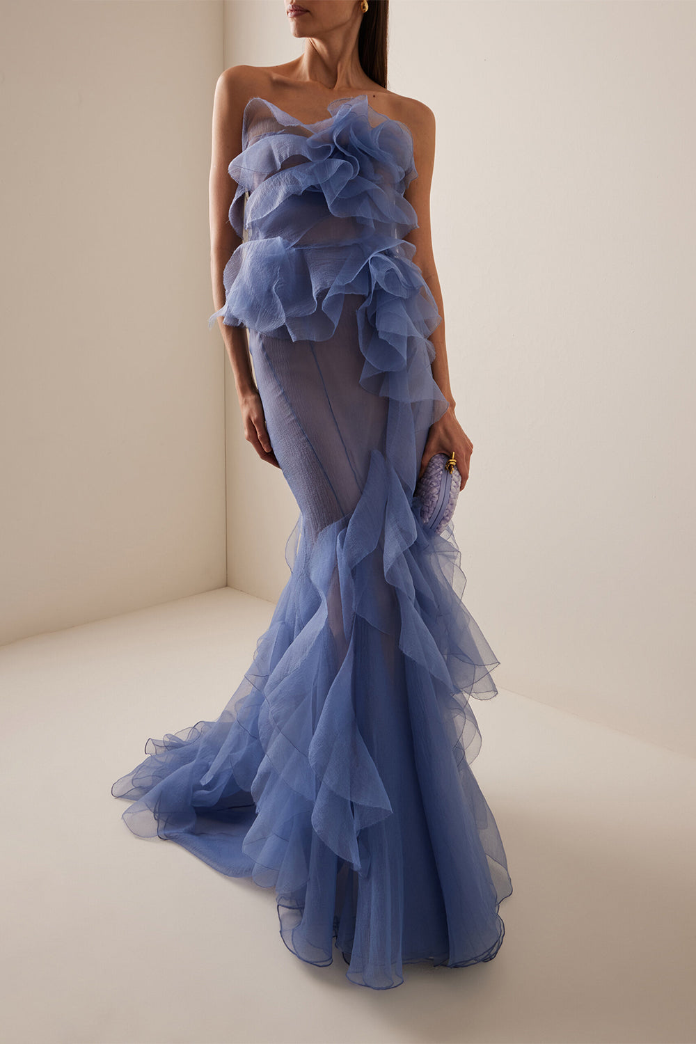 Chiffon Ruffle Off-Shoulder Maxi Dress