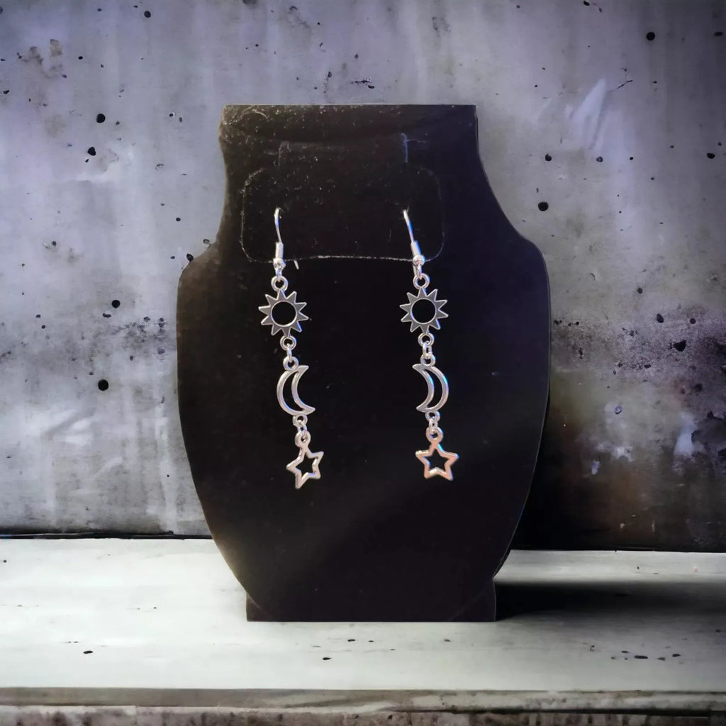 Silver Sun Moon And Star Earrings