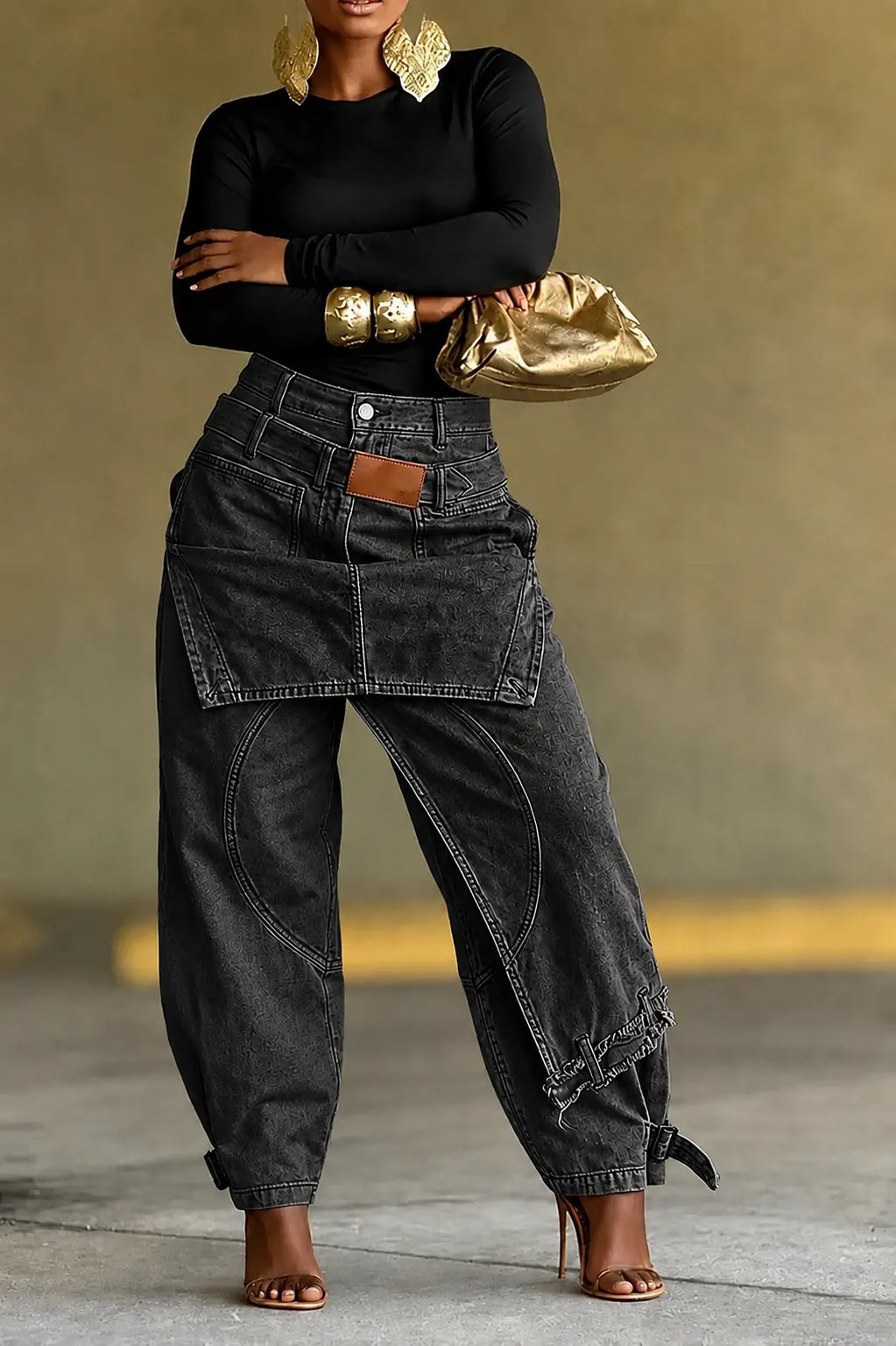 Olive Green Multi-Pocket Cargo Barrel Pants