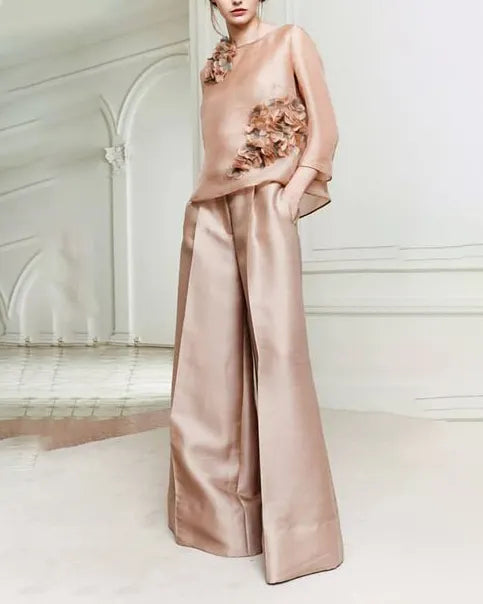 Fashion Versatile Satin Top Pants Set ?- 01
