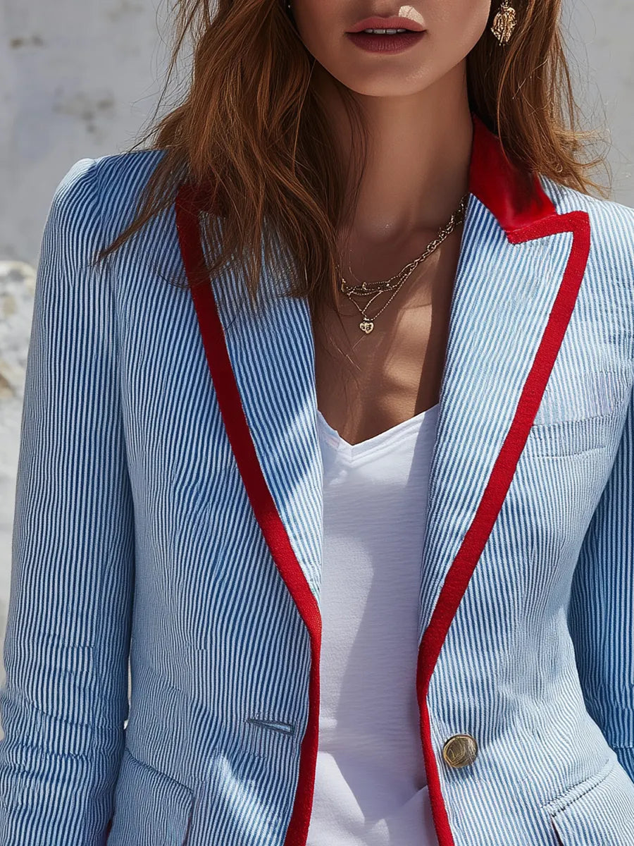 Retro Color-blocked Striped 3-pocket Blazer