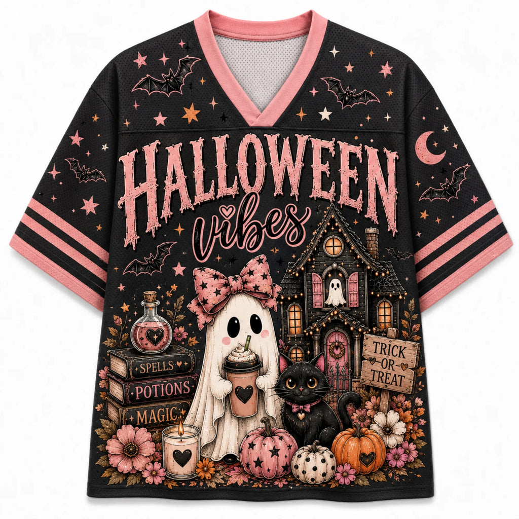 Chaotic Club Pink Coquette Ghost Halloween Vibes Spooky Crew Mesh Jersey