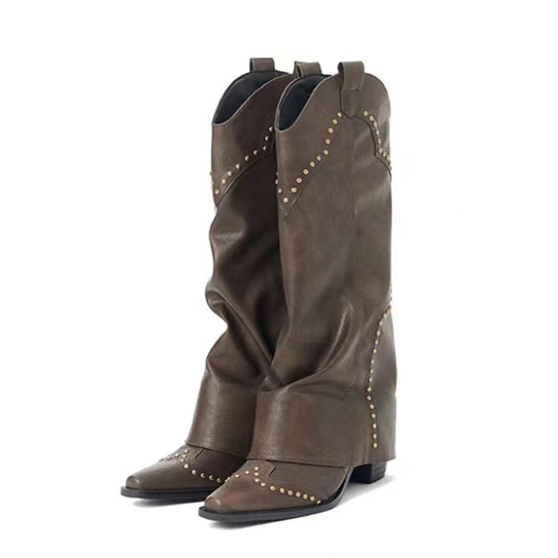 Women's Western Cowboy Rivet Trouser Boots