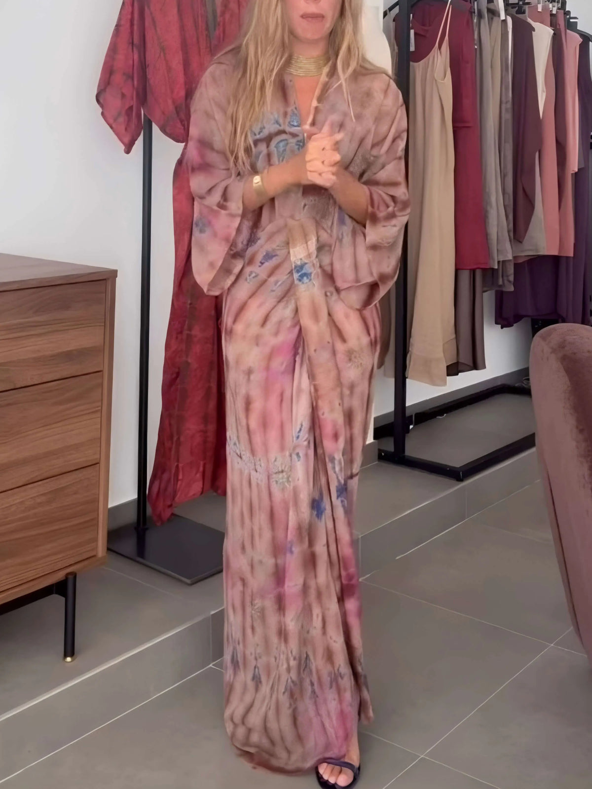 Kimono-Style Printed Dress