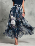 Women's Flowy Skirt With Watercolor Floral Print