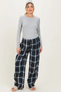 Navy Plaid Wide Leg Maternity Lounge Pants
