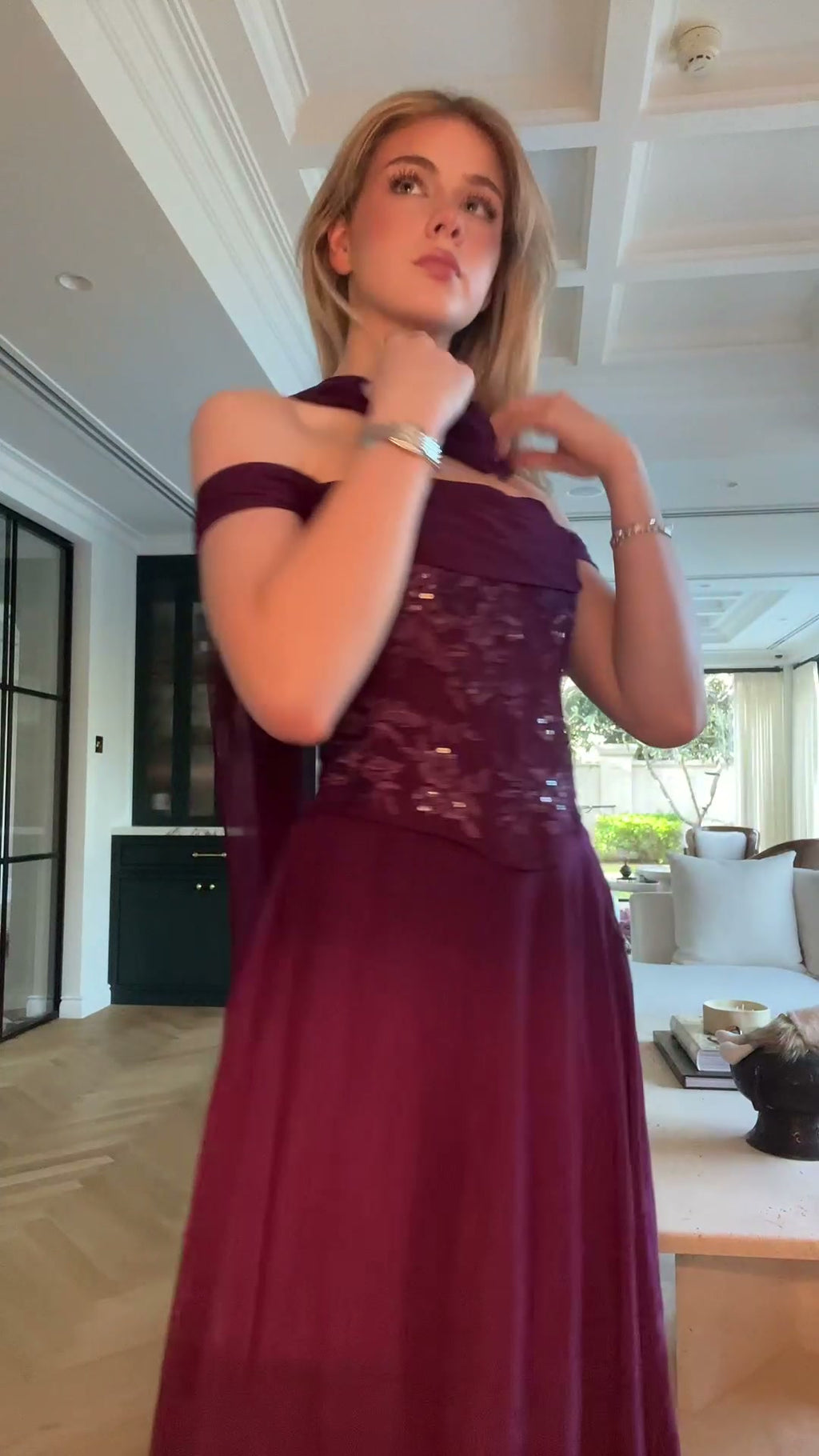 plum-off-shoulder-lace-bodice-gown-ribbon-scarf-a-line-maxi-dress