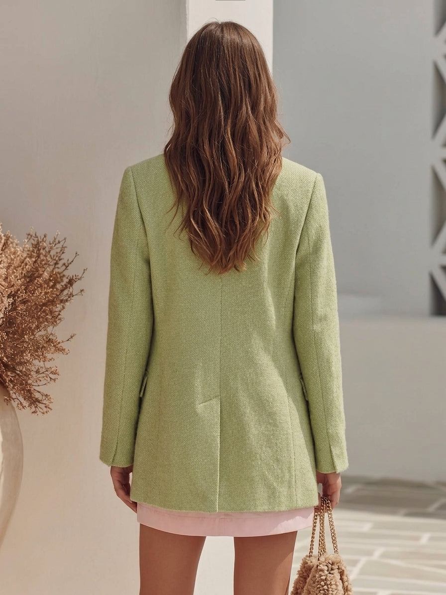Old Money Resort Sage Green Woolen Double Breasted Blazer
