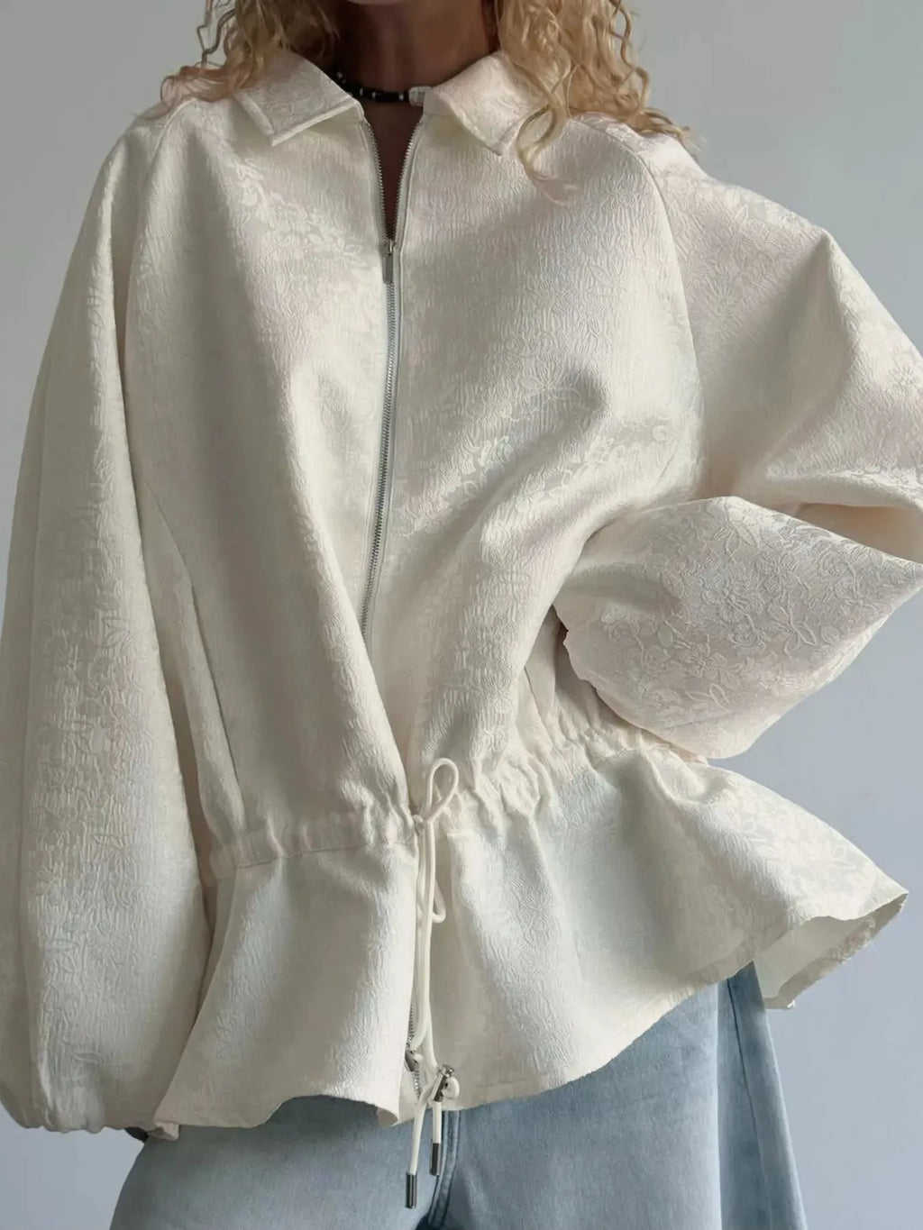 Women's Jacquard Zip-Up Peplum Jacket