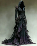 Halloween Gradient Spiderweb Lace Panel Ruffle Hooded Evening Dress ef86
