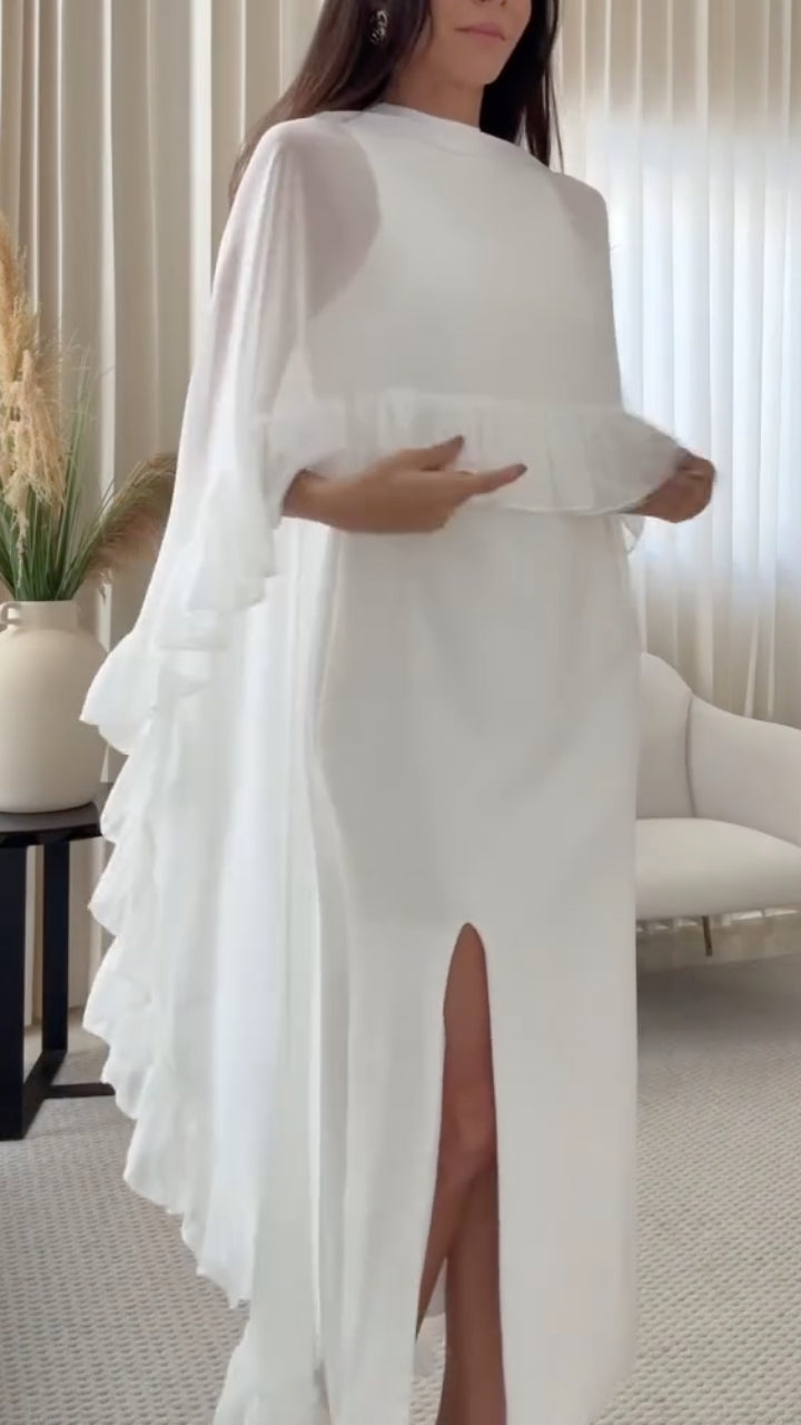 White Beaded Sleeveless Two‐Piece Maxi Dress