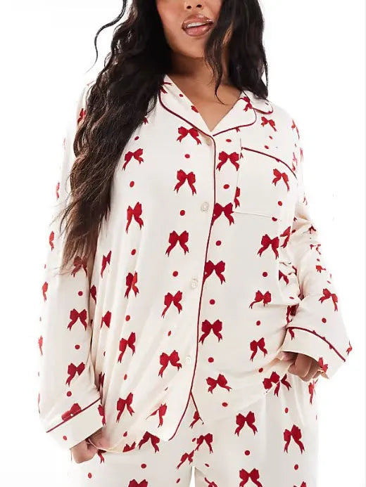 Red Bow Print Pajama Set
