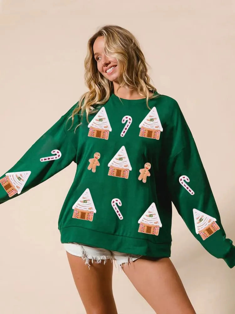 Sequin Gingerbread Man Christmas Top