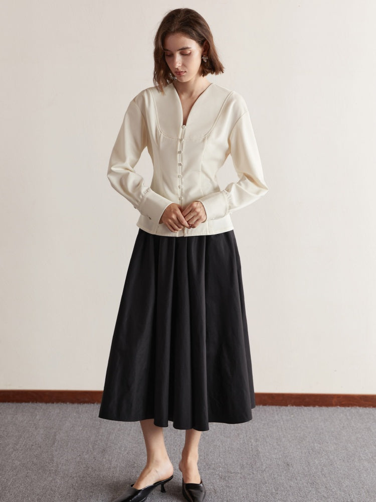 French V-Neck Court-Style Top