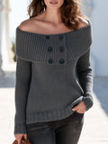 Minimalist And Chic Grey Off-the-shoulder Pullover Sweater