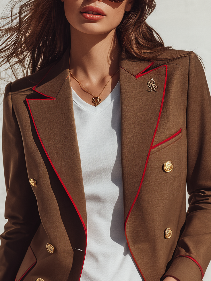 Retro Color-blocked Double-breasted Blazer