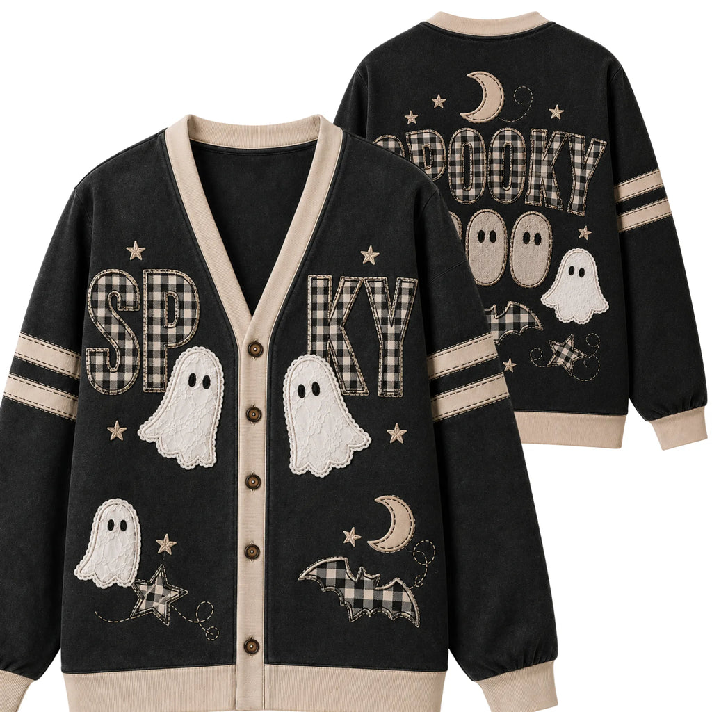 Chaotic Club Vintage Black Beige Plaid Spooky Season Cardigan