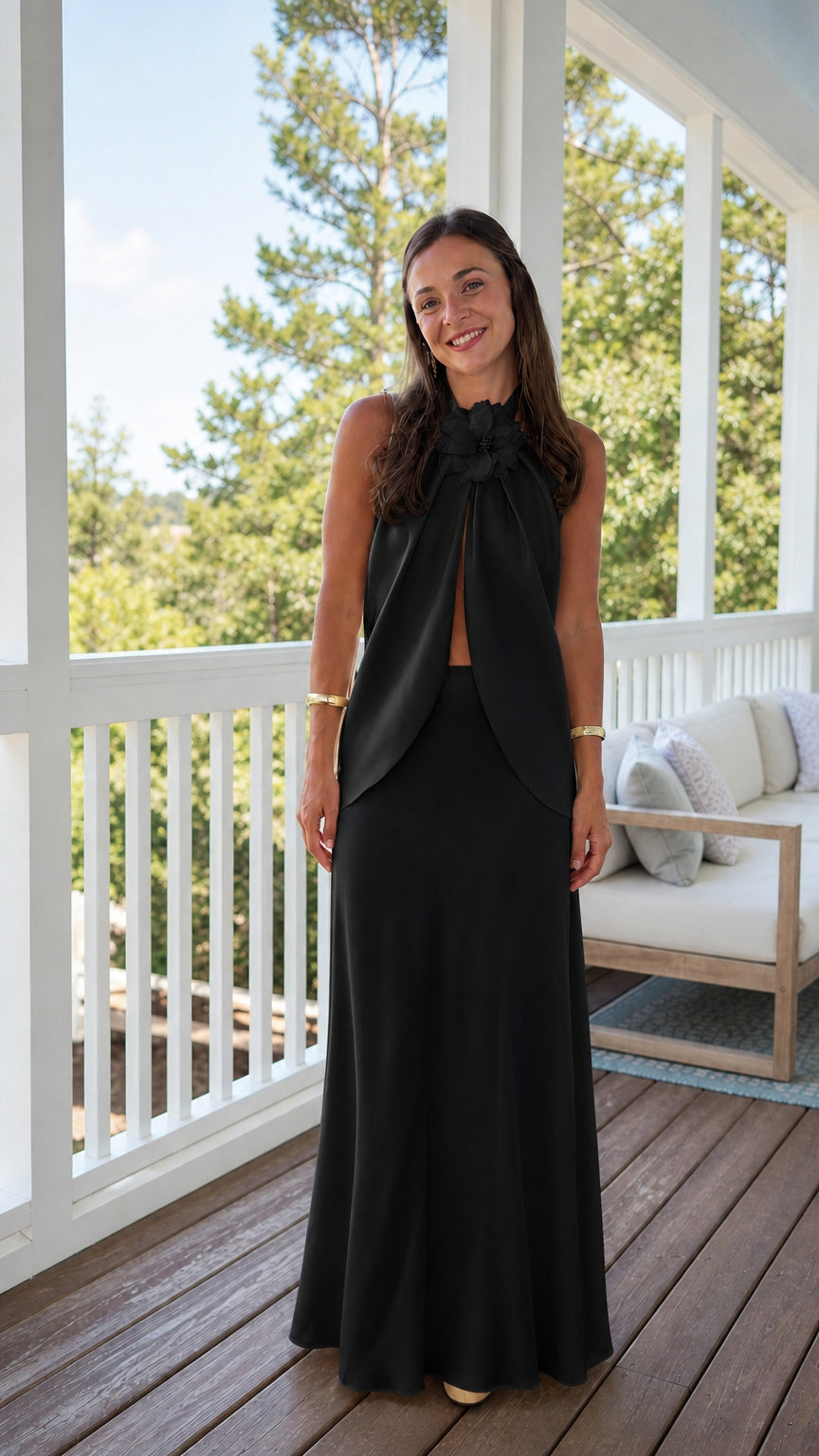 Floral Halter Neck Split Top and Maxi Skirt Two-Piece Set