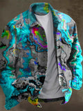 Light Blue Ripple Abstract Art Print Casual Denim Jacket