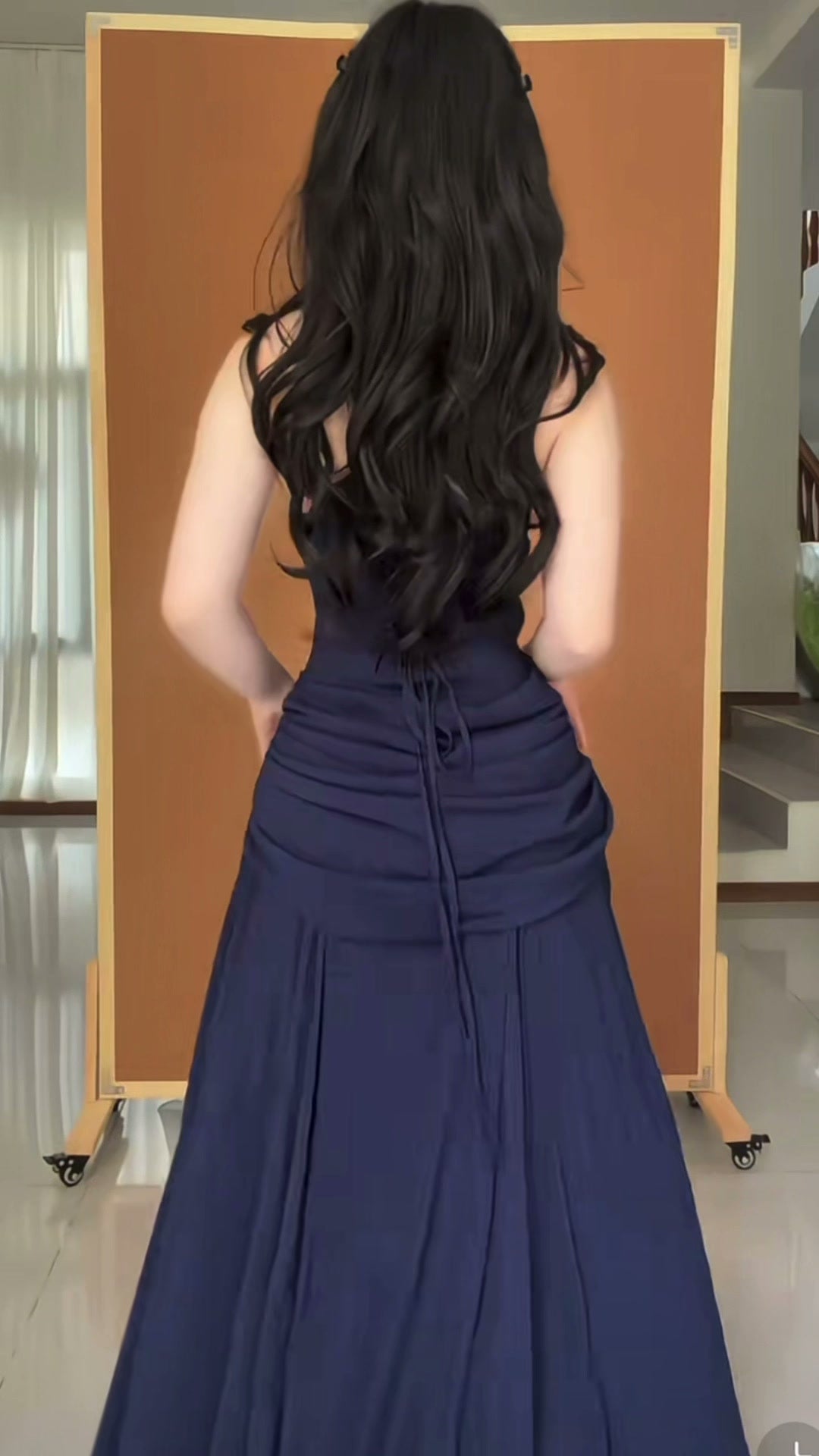 navy-strapless-slip-gown-square-neck-draped-mermaid-maxi-dress