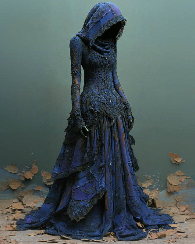 Halloween Gradient Lace Patchwork Embroidered Evening Dress b030