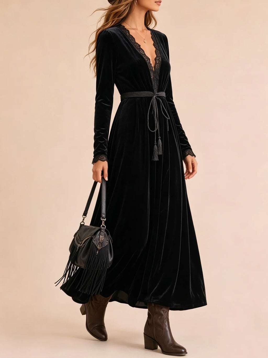 Day Dress — Pitch Black Elegant Frontier Romantic Lace Dress Maxi Dress