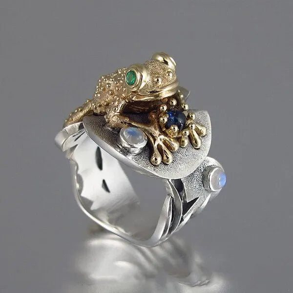Gold Frog Ring With Gems