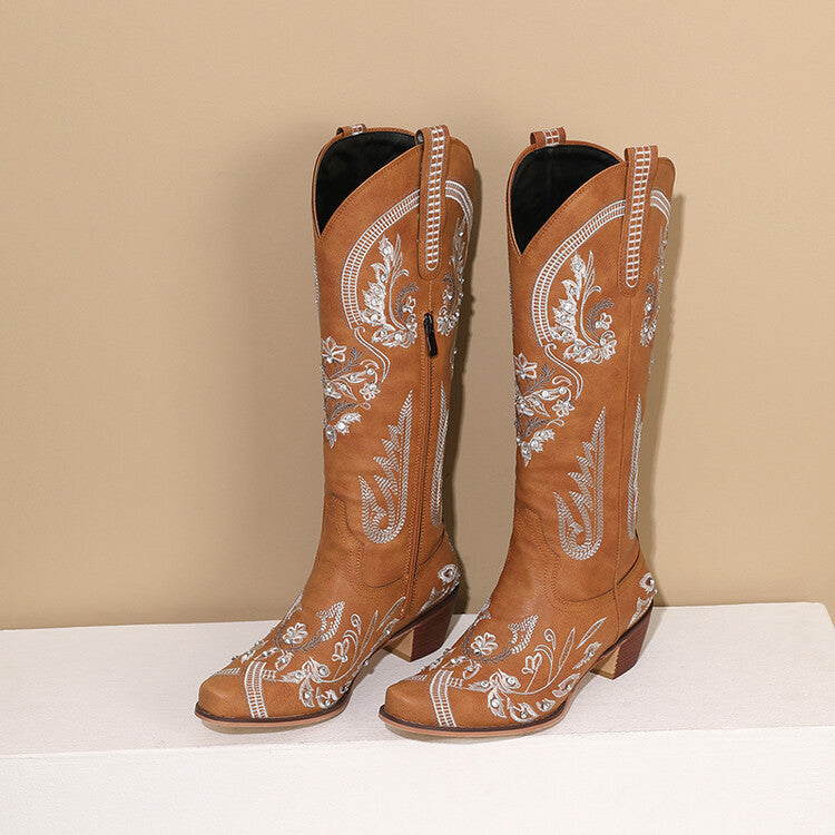 Women's Western Cowboy Embroidered Pointed Toe Boots