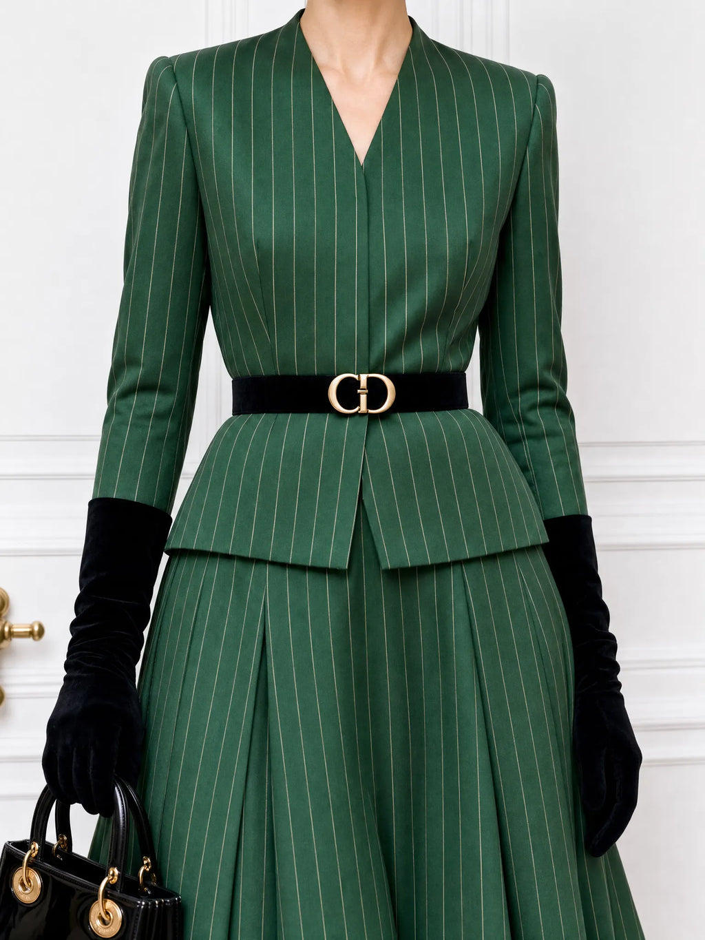 Vintage Striped V-Neck Blazer & Skirt Two-Piece Set