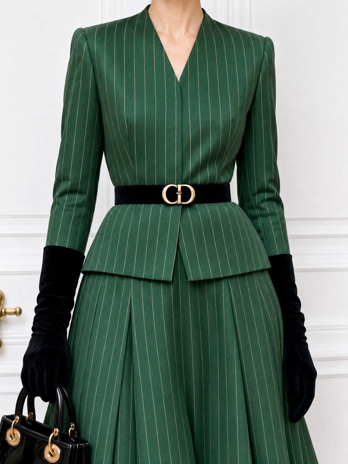 Vintage Striped V-Neck Blazer & Skirt Two-Piece Set