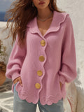 Casual Solid Color Wavy Edge Knit Cardigan