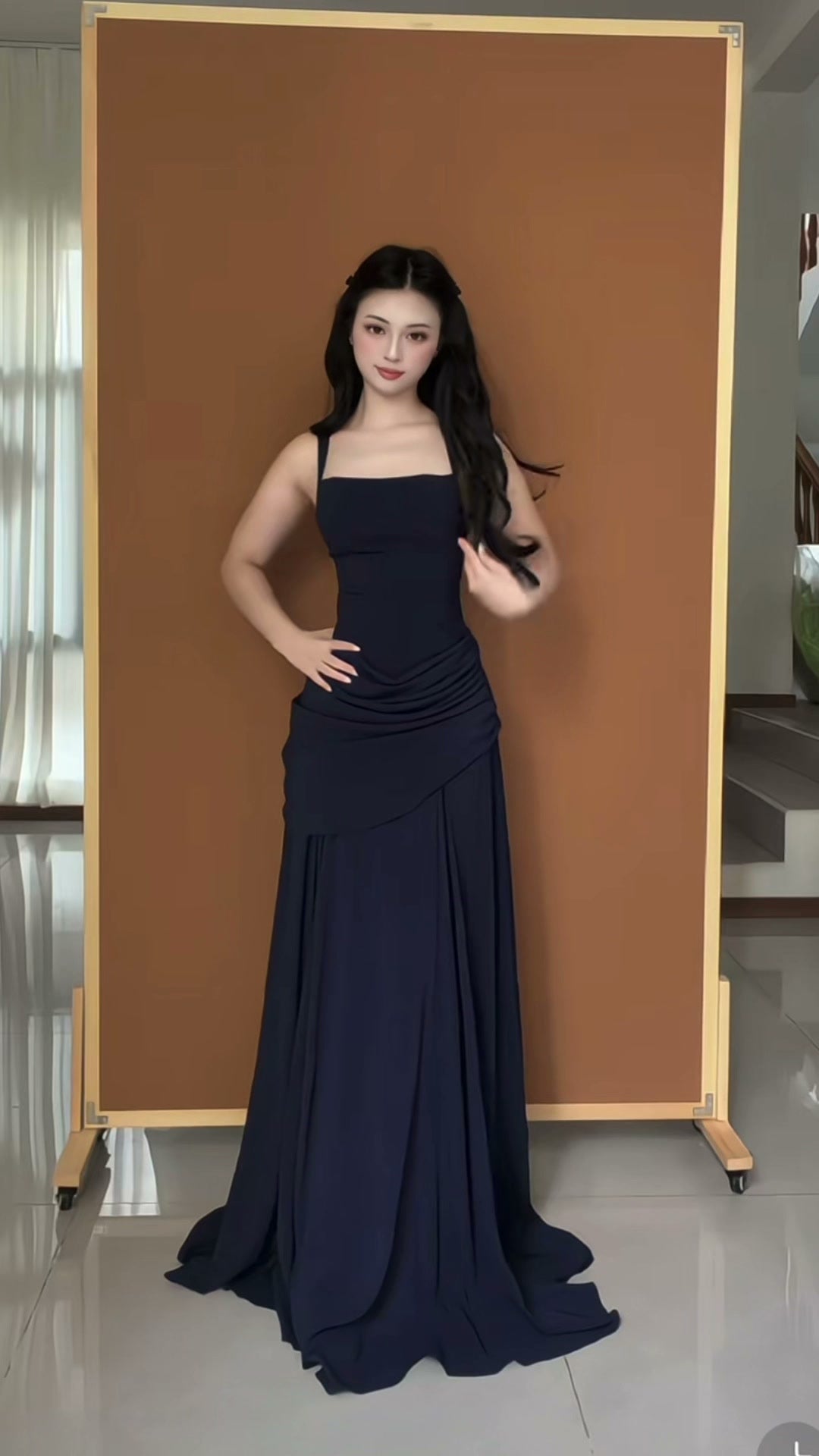 navy-strapless-slip-gown-square-neck-draped-mermaid-maxi-dress