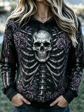 Women’s Goth Skeleton Floral Print Flare Pants