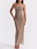 Cafe Au Lait Beaded Maxi Dress