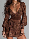 Boho-style Brown Paisley Mini Dress